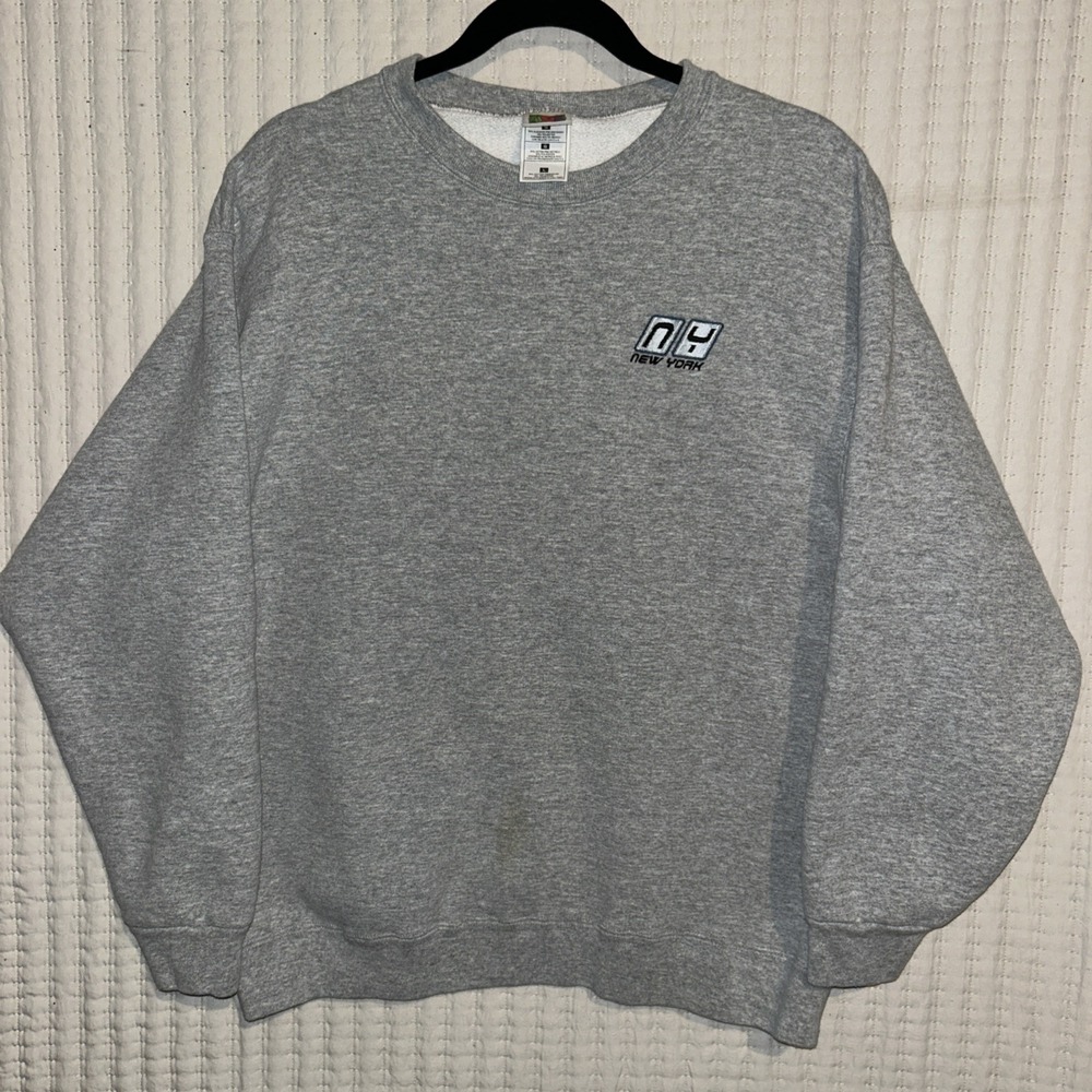 Vintage‎ Fruit of the Loom NY New York Embroidered Gray Crewneck Sweatshirt L